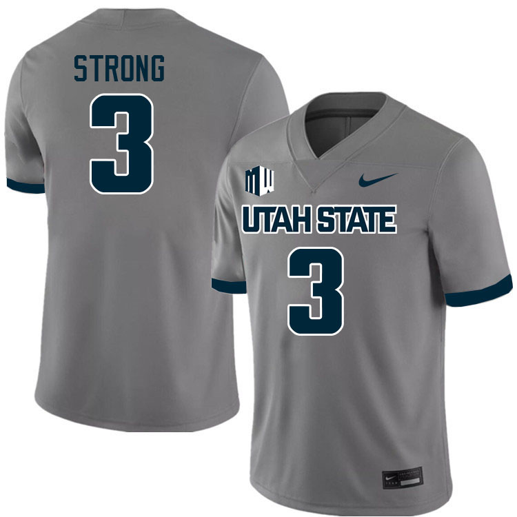 Utah State Aggies #3 Javar Strong College Football Jerseys Stitched Sale-Grey